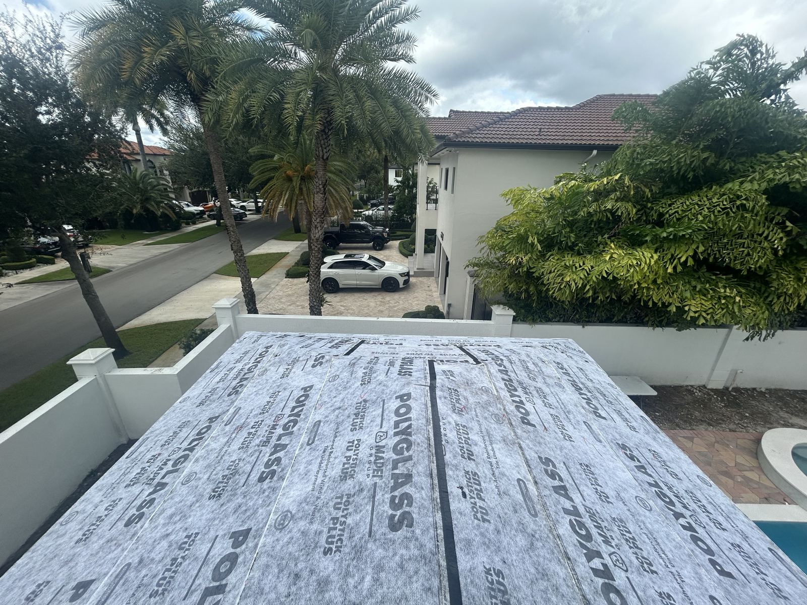 Self-adhered underlayment installed on a roof before the tile goes on.